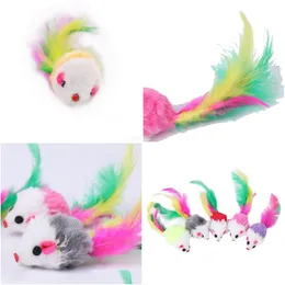 Cat Toys Plush Mouse Simation Mous för katter Dogs Funny Feathercat Toy Sound Drop Delivery Home Garden Pet Supplies Dheho