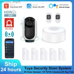 경보 시스템 Tuya 무선 WiFi 스마트 보안 경보 자동화 시스템 전화 응용 프로그램 경보 도어 센서 키 FOB CCTV 카메라 DPK7 DIY DIY YQ230926