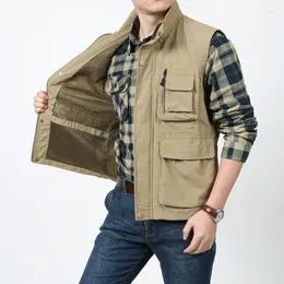 Men's Vests Cardigan Sleeveless Jacket Spring Work Vest Summer Man Padded Hunting Clothing Tactical Parka Mesh Military