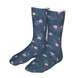 Men's Socks Women's Hip Hop Denim With Flower Pattern High Quality Spring Summer Autumn Winter