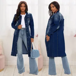 Kvinnorjackor Bomull Denim Coat Women Spring Autumn Ropa Cardigan Jeans Long Gothic Bomber Jacket Windbreaker Y2K Women Jackets Maxi 230925