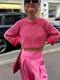 Kadın Sweaters Dikey Çizgili Külot Kadınlar O yaka Uzun Kollu Örgü Sıcak Kalın Sweater Kadın Sonbahar Vintage Lady Üst giysi