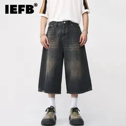 Herrtröjor tröjor iefb koreansk stil vintage jeans sommar lös man bred ben knä längd shorts 2023 tvättad mode denim byxor 9a8825 230925