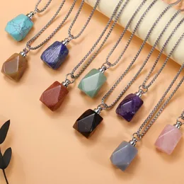 Pendant Necklaces Natural Crystal Amethysts Yellow Jade Rose Quartz Tiger Eye Perfume Bottle 60cm Stainless Steel Necklace For Women Gift
