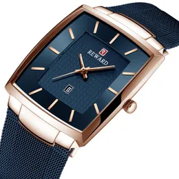 Belöning 48 37mm diameter Dial Simple Fashion Quartz Mens Watch Kalender Bekvämt stålmaskbälte 6mm Ultra Thin Gentlemans Watch280b