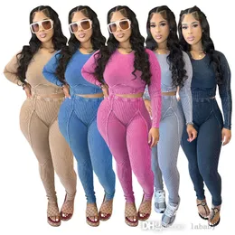 New Fall Tracksuit Women Sportswear Casual Two Piece Set Sexy Bodycon Long Sleeve T Shirt Top And Pit Striped Pants Sports Sweatsuit Outfits