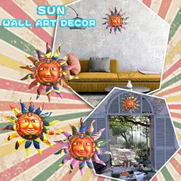 Wall Stickers Metal Decor 12.7 Inch Stylish Sun Art Hanging Vivid Handmade Painting Home Decorations For Outdoor Garden