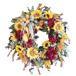 Decorative Flowers 48CM Fall Wreath For Front Door With Sunflowers Autumn Farmhouse Window Porch Harvest Halloween Thanksgiving