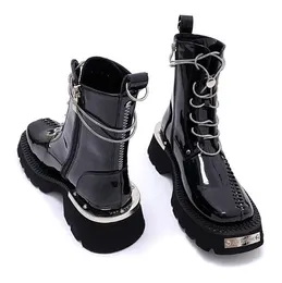 Luxus-Designer-Stiefel für Damen in Schwarz, quadratische Zehenpartie, klobiger Absatz, Schnürung im britischen Stil, Biker-Stiefel, Martin-Damen-Plateau-Stiefeletten, modische Stiefel