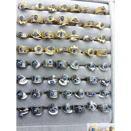 Rings 30Pcs Luxury Stainless Steel Demon Eye Ring High Quality Women Male Party Metal Punk Blue Evil Drop Delivery Jewelry Dhscd