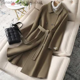 Misturas de lã feminina 2023 outono inverno moda coreana reversível cashmere fino casaco de comprimento médio roupas femininas l230926