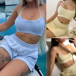 Women's Tracksuits Solid Trousers Shorts Sexy Yoga Suit Color Women Sleeveless Sling Suits & Sets