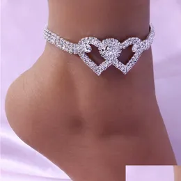 Anklets Bohemia Cuban Link łańcuch Anklet Igted Out Bransoletka dla kobiet mężczyzn Rhinestone Hip Hop Foot Rock Serce Drop dostawa Jewelr Dhdfl