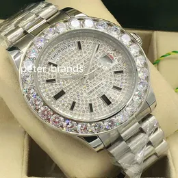 Luxury Silver Automatic Mens Big Diamond Watch Bezel Dial Day Date Man Watches 43mm rostfritt stål Glisten Diamond Face Dial24C