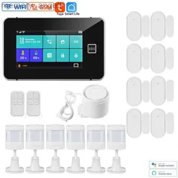 Alarm Systems WiFi GSM Tuya Alarm System Smart Home Security 4,3 tums Touch Color TFT Screen Arming Burglar System 433MHz Sensor Alarm System YQ230926