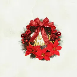Decorative Flowers Christmas Artificial Pine Wreath With Bow Red Berries Glitter Poinsettia Sign Ornament Xmas Door Decoration Outdoor