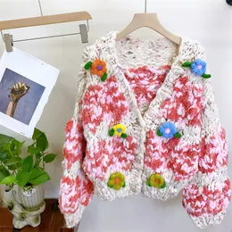 Womens Knits Tees Mulheres Multi Color Floral Handmade Quente Chunky Knit Cardigan Grosso Solto Top Outono Inverno Em 230925