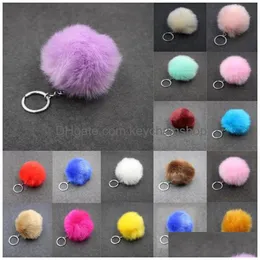 Key Rings Solid Color Faux Rabbit Fur Ball Keyring 37 Styles Pompom Plush Keychains Handbag Holder Fashion Fluffy Keyfobs Christmas Gi Dhtk8
