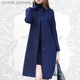 Women's Wool Blends New Autumn Winter Women Fashion Coat Warm Pure Color Long Jacket Ladies Outwear Slim High Quality ClothingL230926