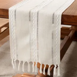 Bordslöpare LINEN TABLE RUNNER FARMHOUSE RUSTIC TABLE RUNNERS MED TASSLES FÖR MATT KÄNKA KASKA KAFFE PASTY DRESER DECORATION LVORY GRÖN 230926