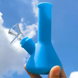4.7 inch Hookah Silicone Smoking Water Pipe Pure Blue Bong Bubbler + Glass Bowl