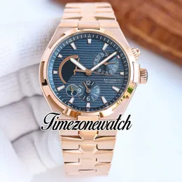 TWAF Overseas Dual Time 47450 A1222 Automatisk herrklocka 18K Rose Gold Power Reserve Blue Dial Stick rostfritt stål Armband Super Edition Watches TimezoneWatch