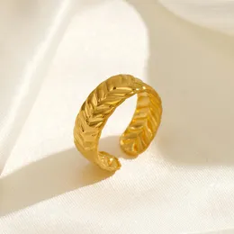 Wedding Rings Wheat Ears Leaf Ring For Women Gold Color Stainless Steel Engagement Party Female Lady Anniversary Jewelry Gifts