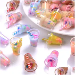 Charms 10Pcs Colorf Resin Milk Tea Cup Drink Bottle Glass Pendants With Inside For Jewelry Diy Handmade Necklace Accessories Drop Deli Dhxic