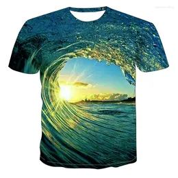 남성용 T 셔츠 여름 3D 바다 풍경 색상 인쇄 티셔츠 패션 통기성 성격 스프레이 그래픽 트렌드 힙합 Tshirt