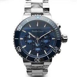 2021 Ceramic bezel Mens Sport Watches Blue face VK 63 Quartz movement Wristwatches Chronograph watch 46mm Black date Metal montre 205D