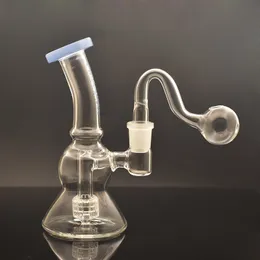 Wholesale 5.5inch Tall Glass Oil Burner Beaker Bong Water Pipe 14mm Joint Dab Rigs Recycler Ashcatcher Bong with Male Glass Oil Burner Pipes Dhl Free