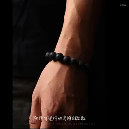 Bangle Couples Armband Black White Natural Lava Stone Tiger Eye Beaded Magnetite Armband för män Kvinnor Elastiska repsmycken gåvor