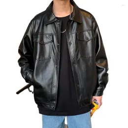 Veste en cuir souple et ample pour hommes, fourrure, printemps, simple boutonnage, motard décontracté, 2023