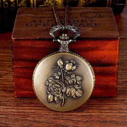 Pocket Watches Vintage Luxury Sliver Quartz Watch For Men Women Flower Laser Engraved Diamond Fob Chain Clock Present Necklace