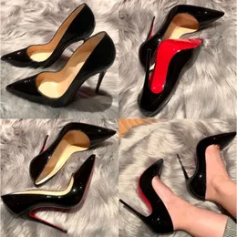 Designer Brand Sandals Women High Heel Shoes Red Shiny Bottom Classics Pumps 8cm 10 cm 12cm Super Heels Naken Black Patent Leather Lady Luxury Wedding Shoes 35-43
