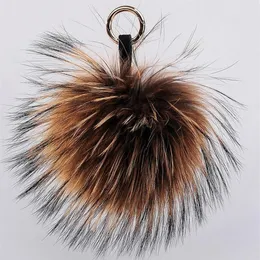 15cm Fluffy Raccoon Fur Ball Pom Pom Keychain Porte Clef Pompom De Fourrure Llavero Pompon Keyring Chaveiro Charm Bag Pendant292b