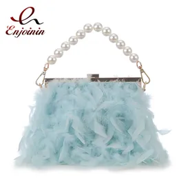 Evening Bags Luxury Feather Purses and Handbags for Women Party Clutch Bag Shoulder Pearl Chain Designer Wedding 12 Colors 230925