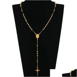 Pendant Necklaces Fashion Hip Hop Rosary Pray Bead Jesus Cross Long Pendants Necklace For Men Women Drop Delivery Jewelry Dhwaq