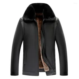 Männer Pelz Herren Leder Jacke Winter Kragen Fleece PU Mäntel Business Casual Männer Motorrad Mantel Übergröße 5XL