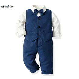 Clothing Sets top and Fashion Toddler Kids Boy Gentleman Long Sleeve Formal Suits Children Boys Casual Clothes 3Pcs Outfits 230926