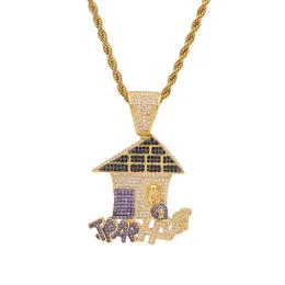 Ожерелья с подвесками Оптовая продажа Trap House Cz Bling Purple Iced Out Micro Paved Ожерелье для мужчин Хип-хоп Ювелирные изделия Прямая доставка Подвески Dhwyq