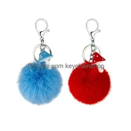 Nyckelringar Creative Harts Hair Ball Liten Gift Color Mini Mushroom Ring Pendant Drop Leverans smycken DHHDC