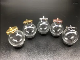 Pendant Necklaces 50sets 25x15mm Clear Light Bulb Glass Globe With Metal Crown Base Tray Jewelry Necklace Hollow Orbs DIY Wishing Bottles
