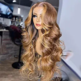 40 inch Brazilian Human Hair Ombre Highlight Body Wave Wigs Blonde 13X4 Lace Front Wig HD Frontal Synthetic Wig For Women 220%