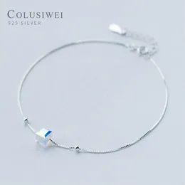 Colusiwei Genuine 925 Sterling Crystal Cube Silver Anklet for Women Charm Bracelet of Leg Ankle Foot Accessories Fashion2791