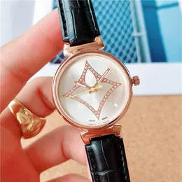 Relojes de marca de moda para mujer y niña, reloj de pulsera de cuarzo con correa de cuero estilo cristal y flores L22237P
