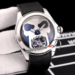 Ny 45mm Admiral's Cup Bubble Automatisk Tourbillon Mens Watch Steel Case Grey Dial Silver Skull Grey Leather Rubber Watches P2905