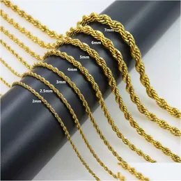 Cadenas 18k chapado en oro cadena de cuerda collar de acero inoxidable para mujeres hombres diseño de moda de oro retorcido hip hop joyería regalo 2 3 4 5 6 DH5QH
