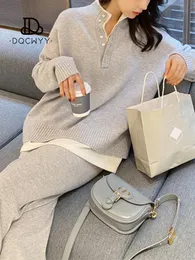 Womens Two Piece Pants Pant Sets Sweater Long Sleeve Top Pullovers Knitwears Wide Leg Set for Women Korean Fashion Casual Suit 230925