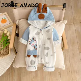 Rompers Autumn Baby Girl Boy Cute Cartoon Hooded Long Sleeve Zipper Jumpsuit born Hundred Days Crawling Clothes E2301 230925